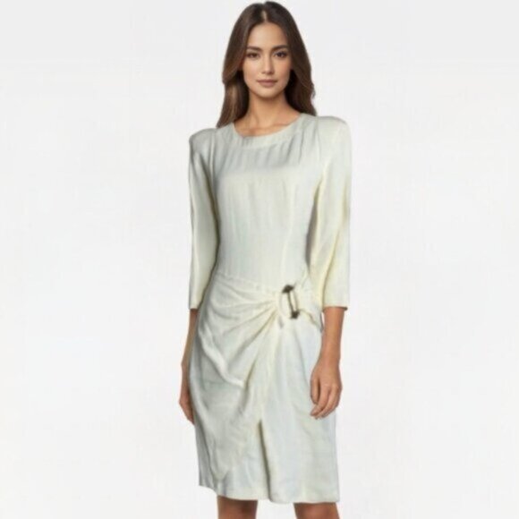 La Belle 80s Vintage Ruched Knee Length Gold Ascent Dress - Picture 2 of 15